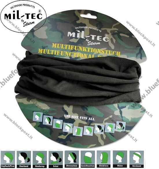 Mil-tec headscarf buff black [03-015076] - 3.50EUR : www.bluefox.lt -  Fishing, backpack, outdoors, flashlight, tents, wobblers, knives, axes,  saw, machete, rapala, storm